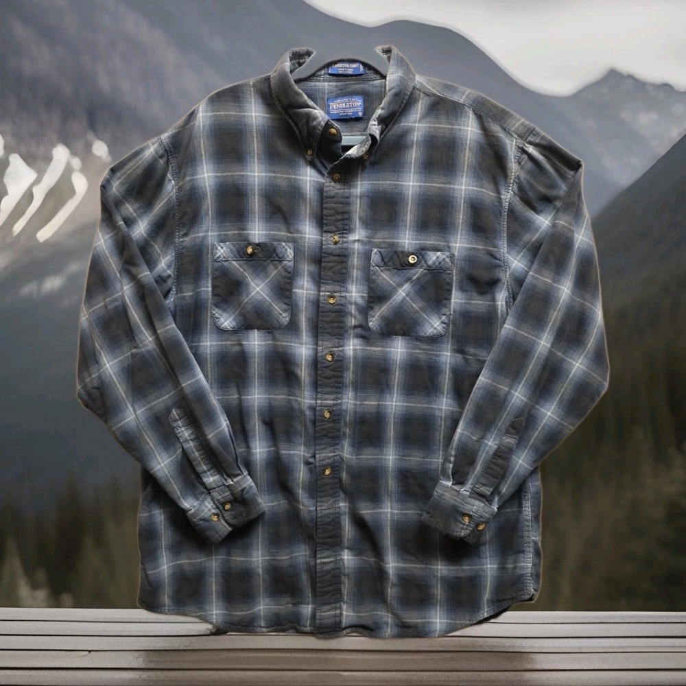 Pendleton Expedition Flannel Shirt Men's XL Blue Black Plaid Cotton Long Sleeve